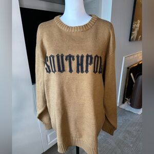 Southpole Tan Logo Knit Sweater Men’s Large | Graphic Crewneck Streetwear